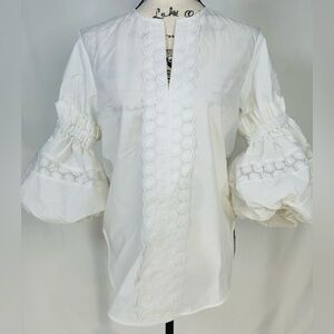 Silvia Tcherassi Lucaya Puff Sleeve Blouse Ruffle Embroidered Applique Size XS